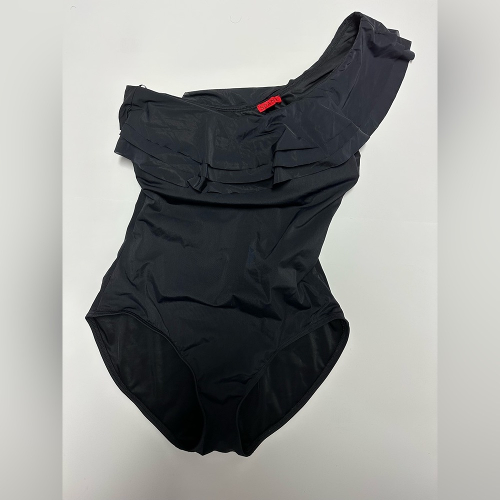 SPANX Black Ruffle One Shoulder Sliming Shaping Swimsuit (12)